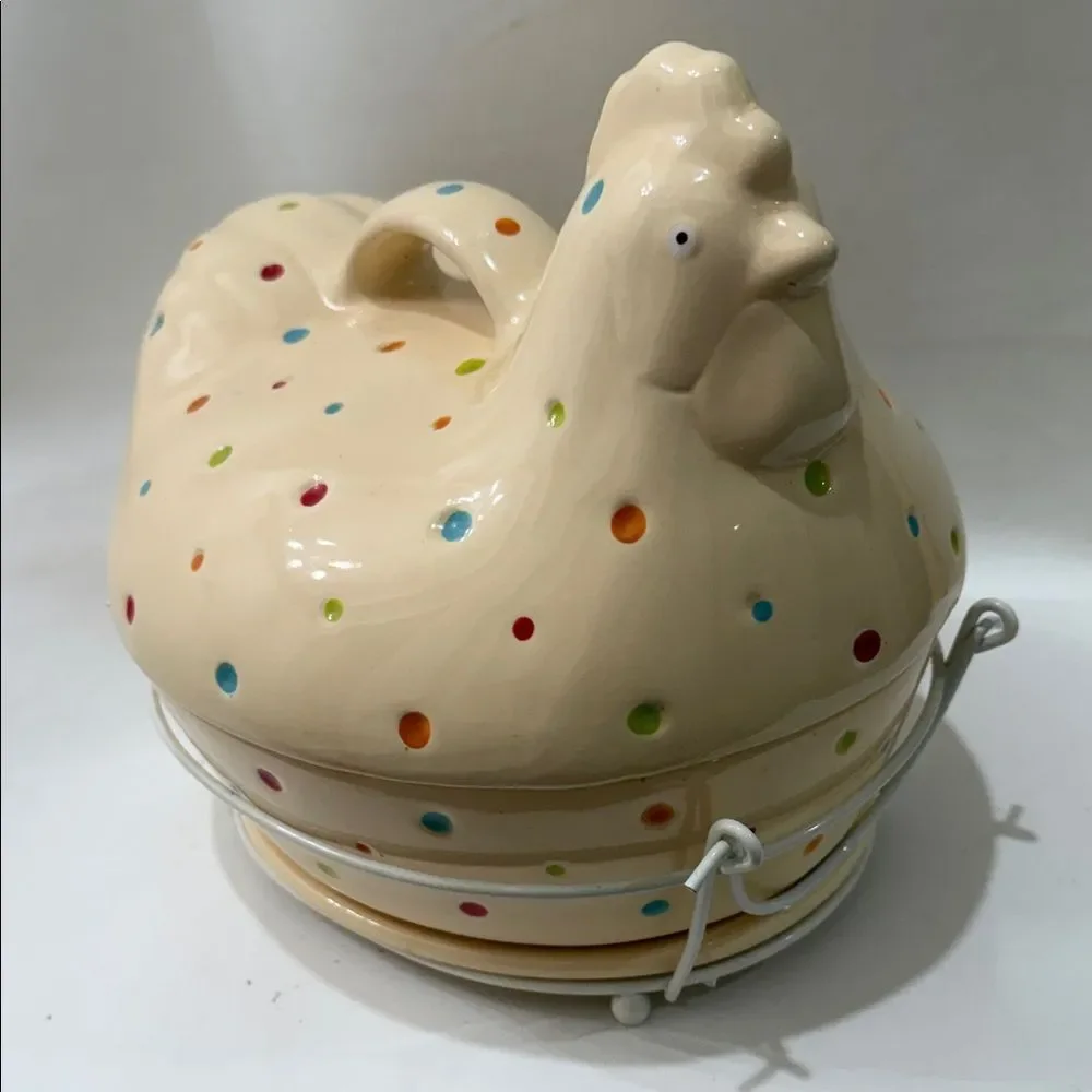 Temptations Tara 2 Qt Oven Ware Dish Polka Dot Cream Ceramic Chicken 4 Pieces